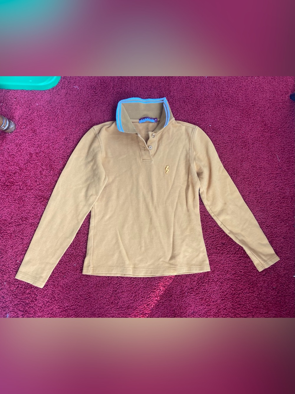 Long Sleeve Polo with Lightning Bolt Logo - Yellow with White Collar